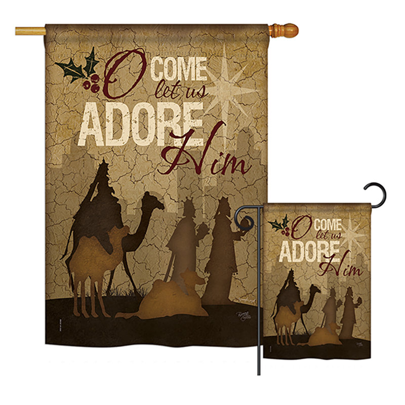 Ensemble de 2 drapeaux en polyester 2 côtés let-us adoree it winter crèche impressions