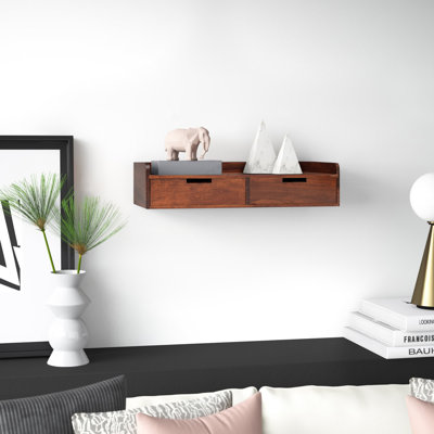 Upton Solid Wood Floating Shelf with Drawer