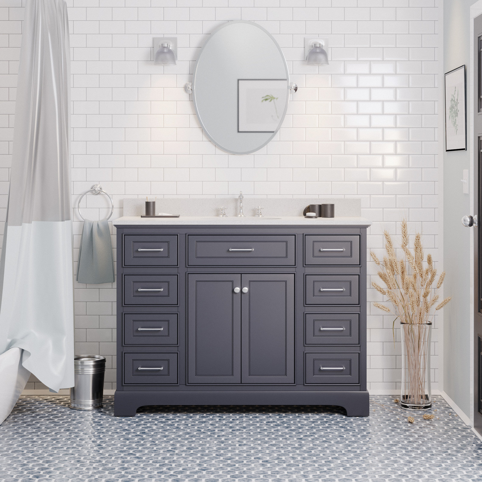 Ronnie 48'' Single Bathroom Vanity, Marine Gray, Quartz