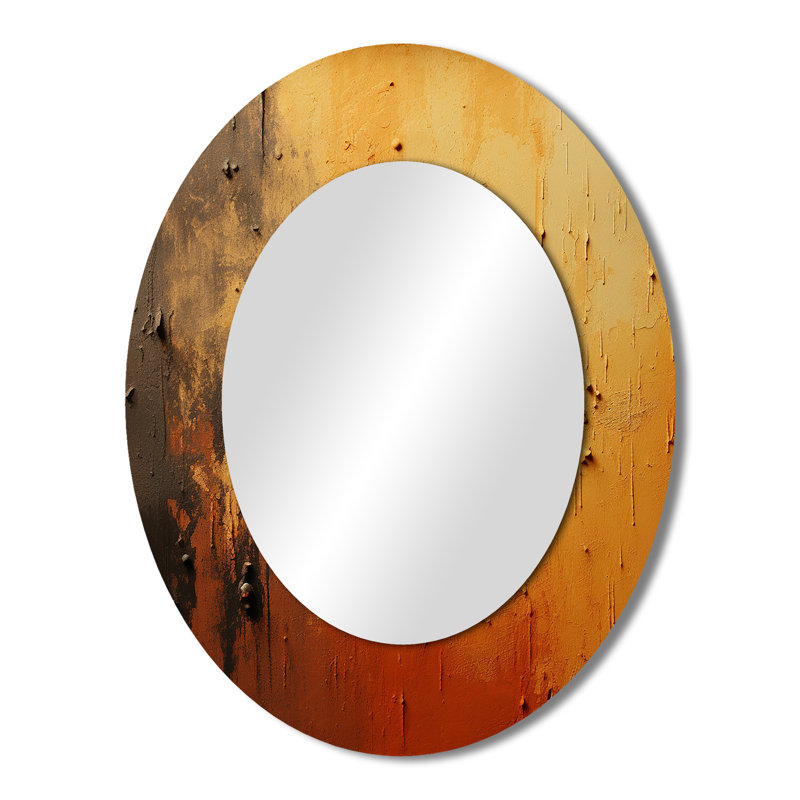 Orange Chaos Collage II - miroir mural ovale moderne orange, H 43 po x l 33 po
