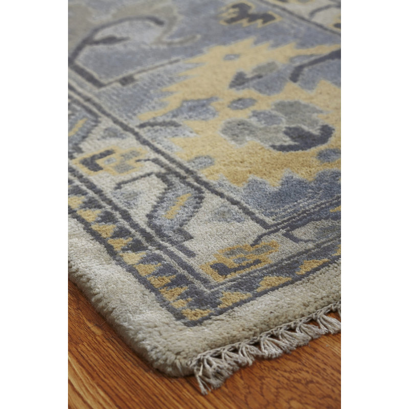 Hand Knotted Wool Ivory/Blue Area Rug, Rectangle 8' x 10', Ivory