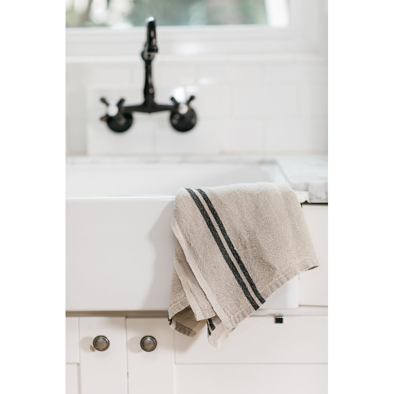 Khadhi Stripe Jacquard Tea Towel Kitchen Towel, Ivory/Grey