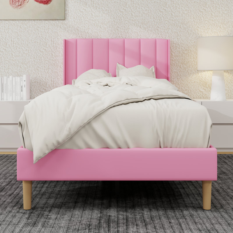 Upholstered Platform Bed Frame, Twin, Pink