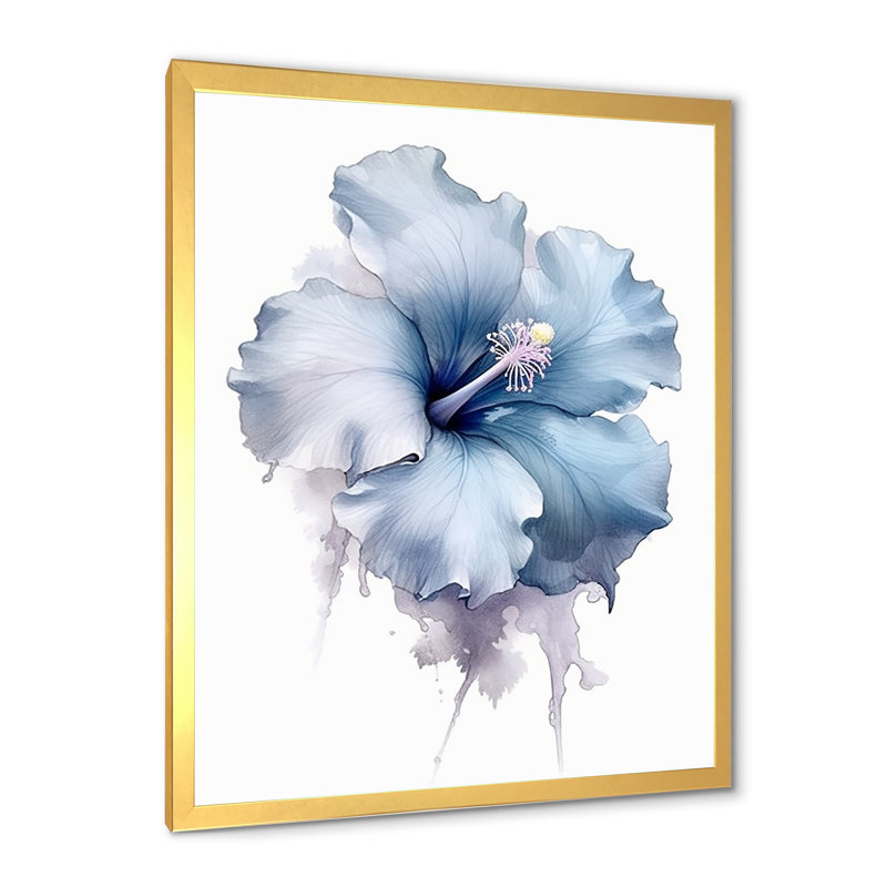 Blue Hibiscus Harmony, reproduction d'art sur toile, Cadre doré simple, H 32 po x l 16 po x P 1 po