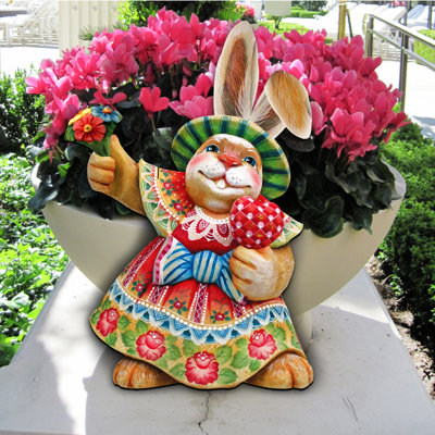 Designocracy Easter Mother Bunny Rabbit Wooden Decorative Hanging Figurine Wood Door Hanger Wall Decor In Multicolor