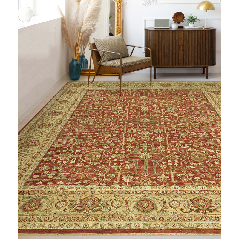 Hand Knotted Wool Oriental Area Rug in Beige/Red/Brown, Rectangle 6' x 9'