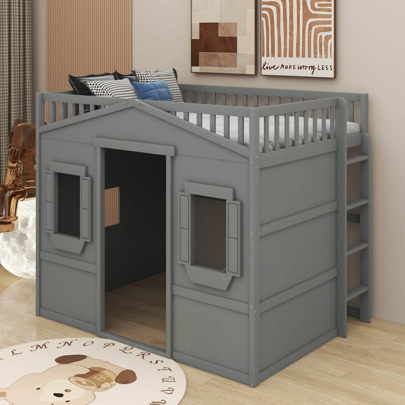 Full House Loft Bed With Ladder, Grey