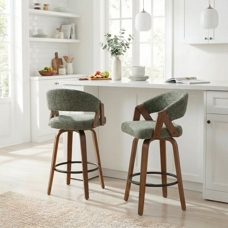 Tabouret de comptoir pivotant rembourré Providence, Vert