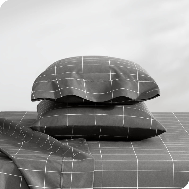 Queen Grid Grey/White Microfiber Deep Pocket Sheet Set