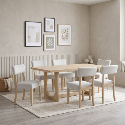 7-Piece Dining Table Set for 6, Kitchen Table with 6 Upholstered Chairs, Farmhouse Dining Room Set