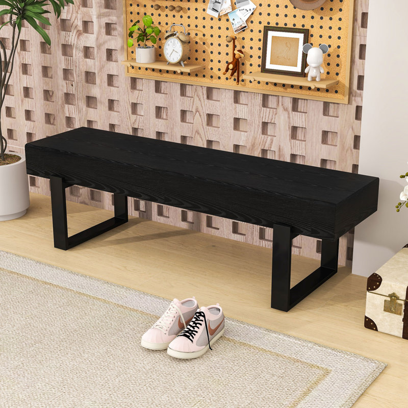 Banc de hall d'entrée moderne en bois avec pieds en métal, sièges de chambre à coucher, Noir