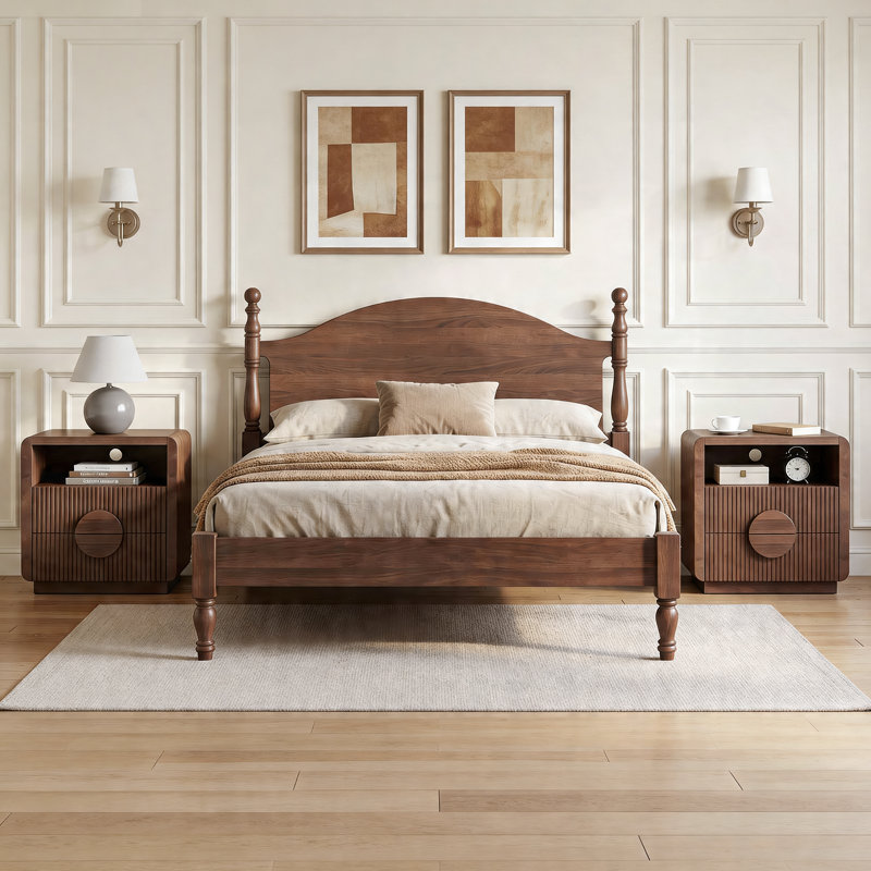 Table de chevet ajourée à 2 tiroirs H 23 po avec station de charge, panneau à lattes et tablette ouverte, table de bout à profil courbé pour chambre à coucher, salon, canapé et bureau