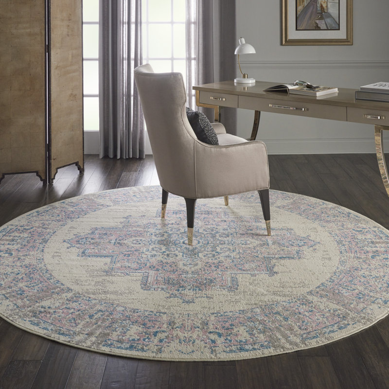 Tapis ivoire moderne Bo, Rond 8 pi