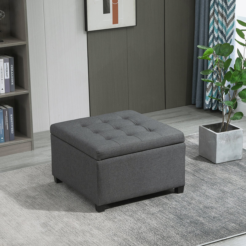 Repose-pieds de rangement capitonné en tissu avec couvercle de siège rabattable, charnière en métal et étable