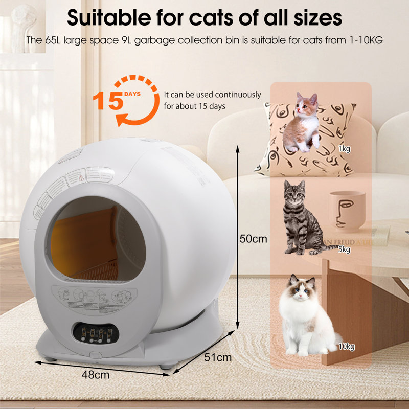 Automatic cat litter box,self-cleaning,65L,APP control