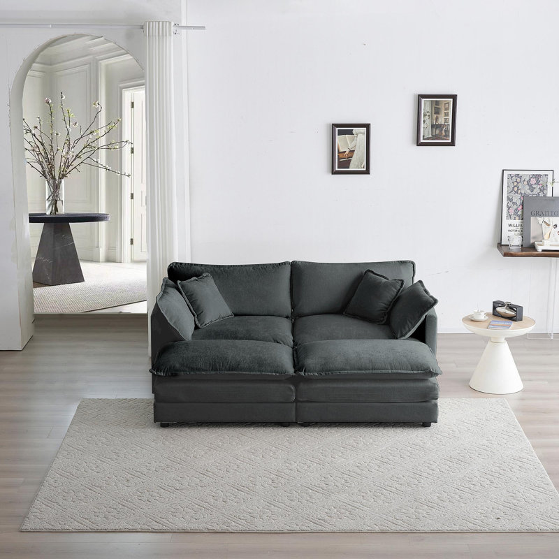 Canapé confortable surdimensionné en velours côtelé avec repose-pieds amovibles pour différentes pièces, Noir