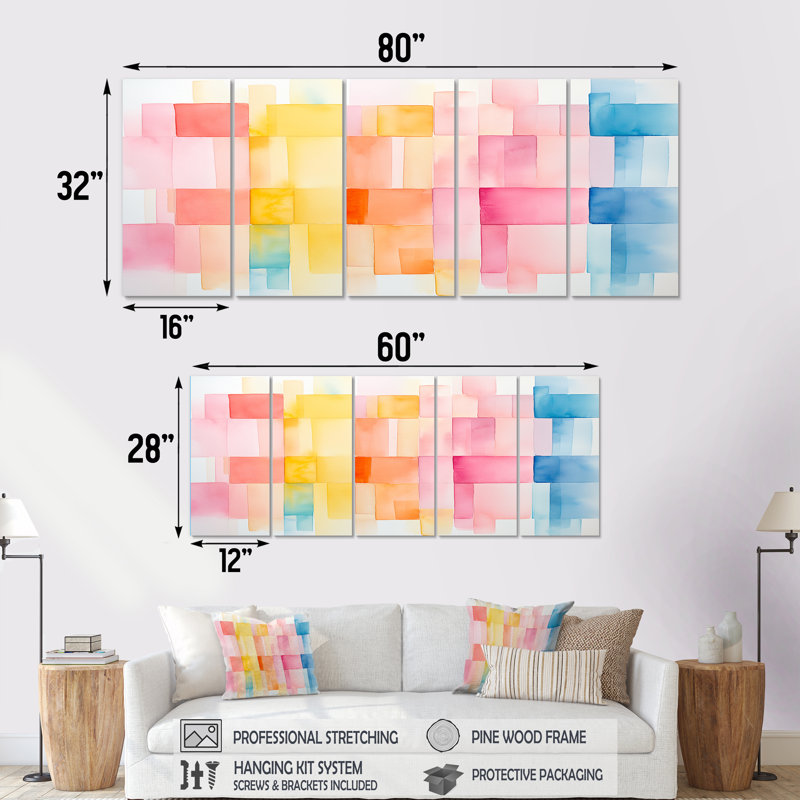 Ensemble de 5 décorations géométriques abstraites Paster Color Cubes, H 28 po x l 60 po
