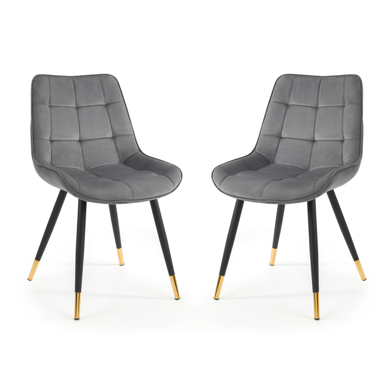 Aave 49cm H Velvet Upholstered Metal Side Chair in Green, Grey