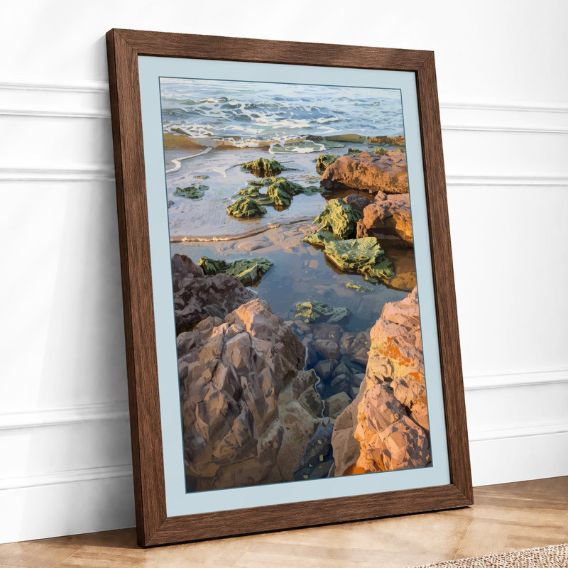 Rocky Tidal Pools Coastal - Framed Print, Walnut, A3 - 42.0 x 29.7 cm