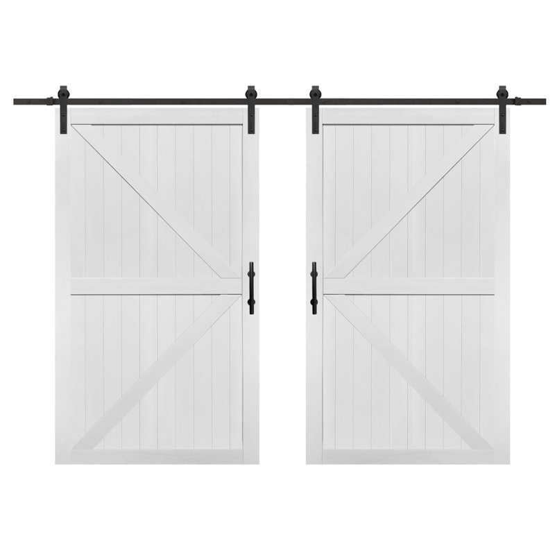 Porte de grange double en MDF avec porte coulissante S&Z TopHand®, dalle de porte de grange solide recouverte d'une surface en PVC imperméable
