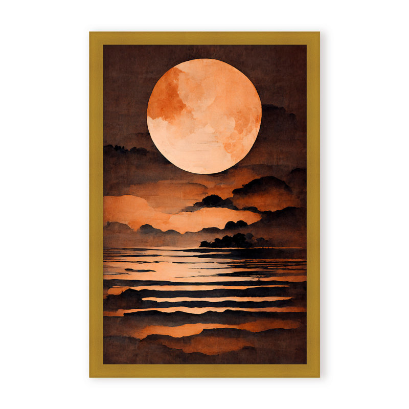 Nature Inspired Full Moon by  - Picture Frame Painting on Paper, 24" H x 16" W x 1.125" D, Framed Matted Print, Gold