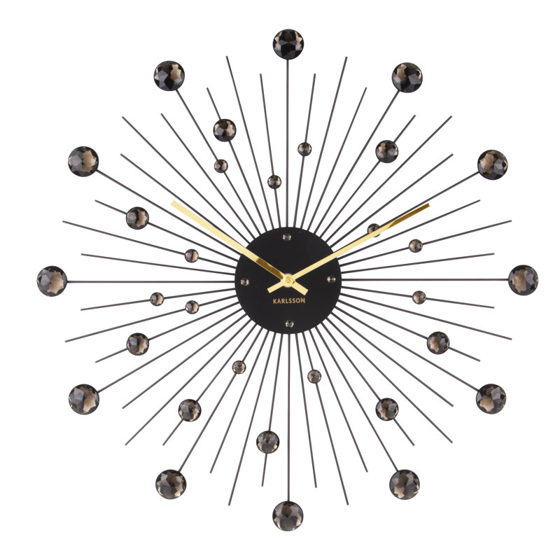 Sunburst Metal Wall Clock, Large, Black/Gold