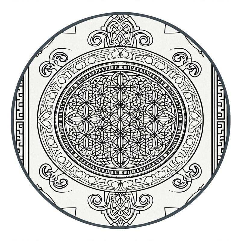 Machine Washable Wynsum Classic Oriental Rug in Beige – Black Binding, 5' Round