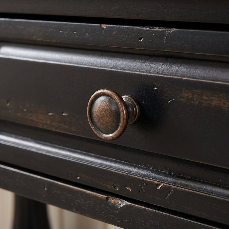 Console 63 po avec 3 tiroirs et tablette méditerranéenne - canapé très long pour entrée / couloir / salon - finition espresso, pieds en bois massif, style rétro vieilli
