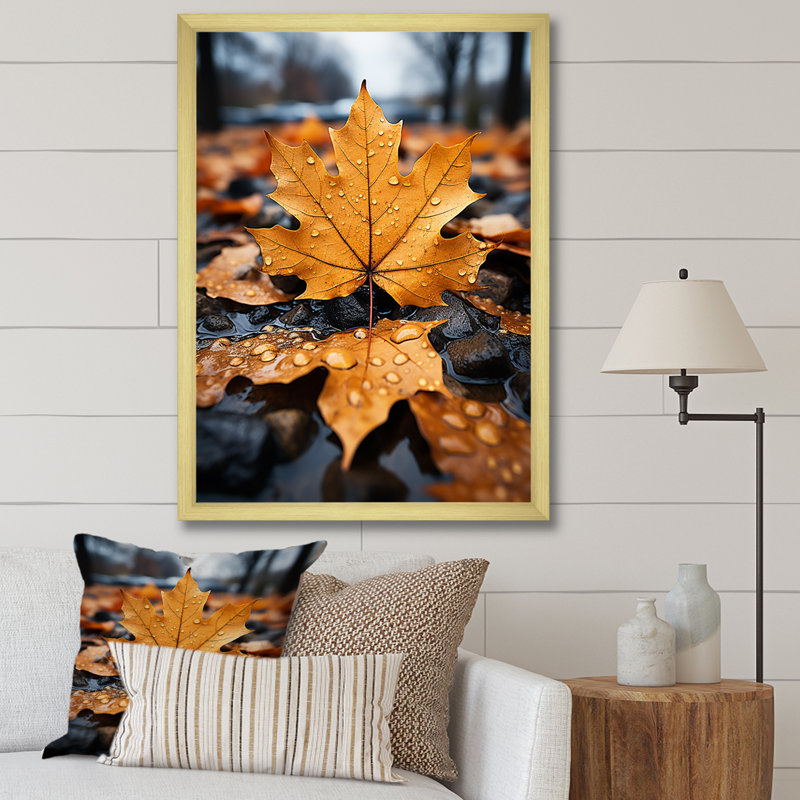 Feuilles d'automne collage I - impression, H 20 po x l 12 po x P 1 po, Encadrement doré