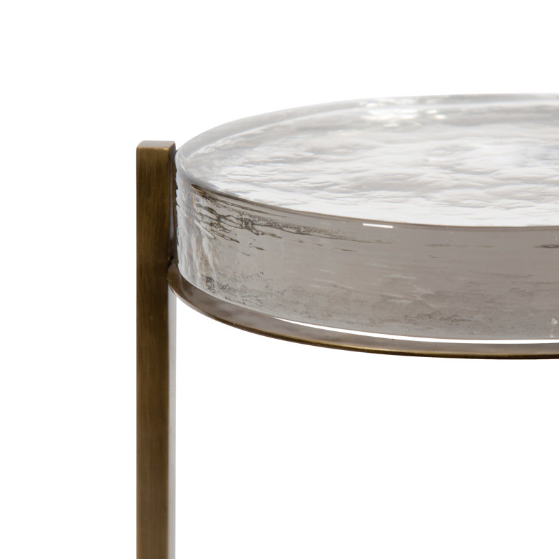 Eveland Round Metal Drink Table, Glass, Brass
