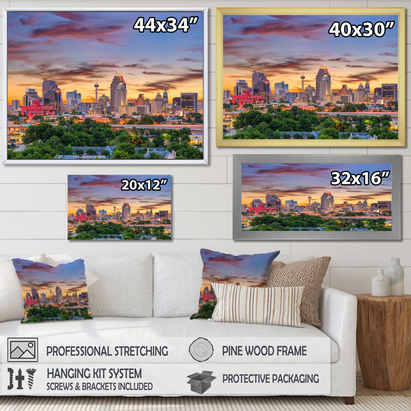 «San Antonio Downtown Texas II», reproduction sur toile, H 34 po x l 44 po x P 1,5 po, Cadre naturel flottant
