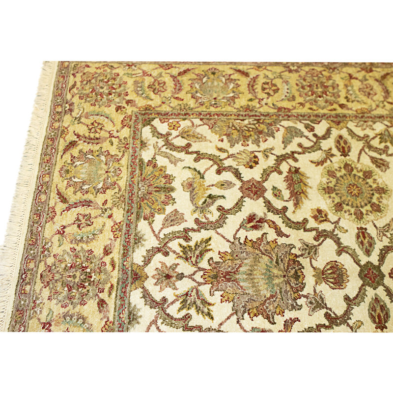 Tapis crème et doré de haute qualité noué à la main