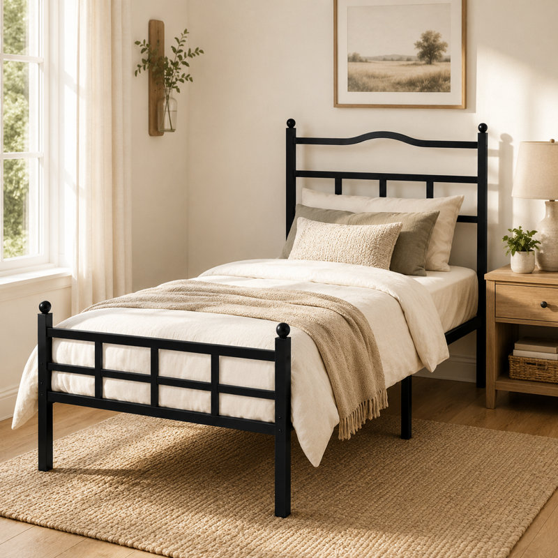 Metal Bed Frame With Headboard, Twin XL