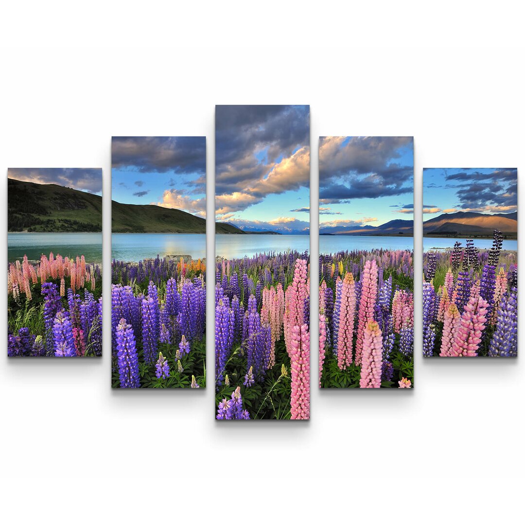 5-tlg. Leinwandbilder-Set Lupinen an den Ufern des Tekapo-Sees, Neuseeland