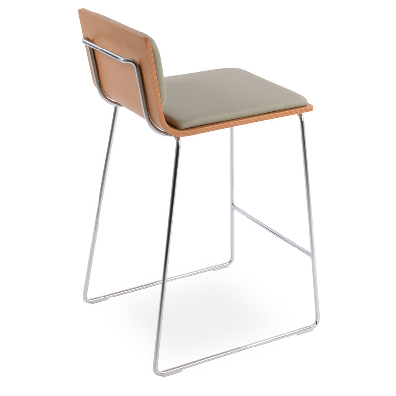 Tabouret de bar et de comptoir Seguin, Bois de frêne naturel, Laine argentée, Tabouret de bar (siège d'une hauteur de 29 po)