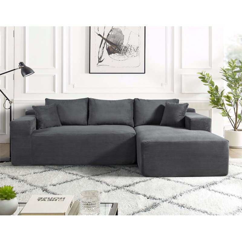 Canapé convertible en L en velours côtelé 2 pièces Boneless, Right Facing, Gris foncé