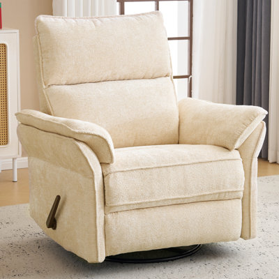 Oversized Recliner Chair, 26" Extra Wide 360° Swivel Rocker Recliner With Adjustable Headrest, Chenille Glider Rocking Nursery Chair With Overstuffed by Latitude Run