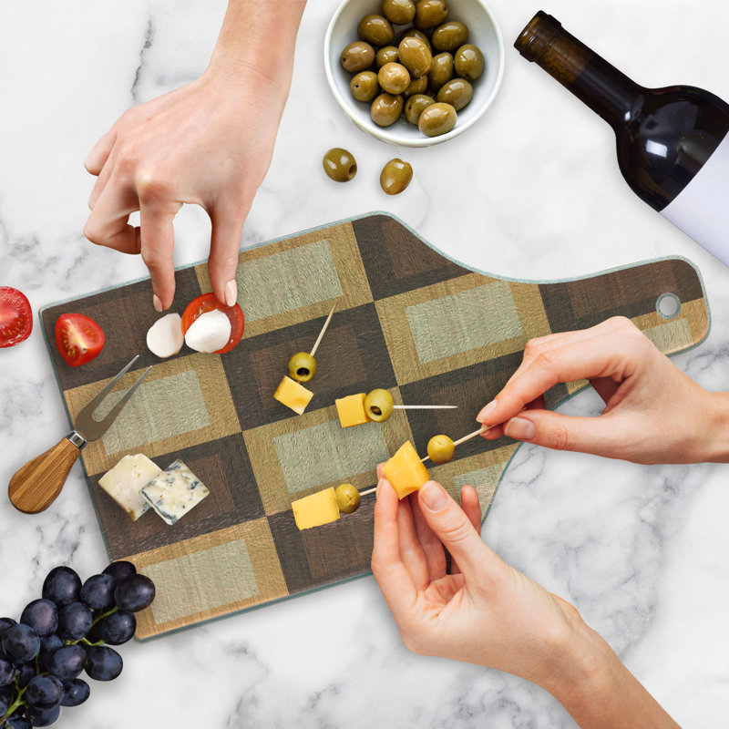 Ambesonne Board Game Tempered Glass Cutting Board Checkered Chess Square Brown and Pale Brown