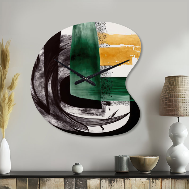 Moderne vert Art déco VI - Horloge murale asymétrique transitionnelle, Grand