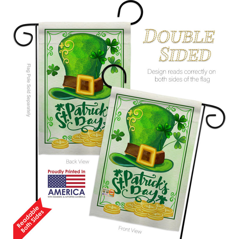 Drapeau de jardin en polyester 18 x 13 po Lucky Hat St Pat Day