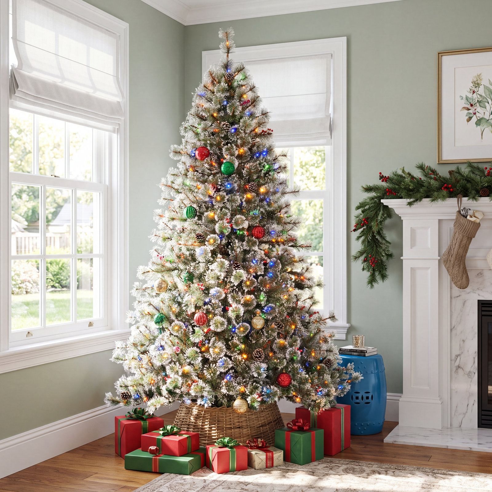 Pre-Lit Pine Christmas Tree, 7.5'