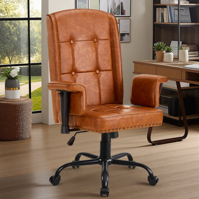 Fauteuil de direction ergonomique brun à haut dossier et chaise de bureau inclinable