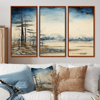 «Lonely Autumn Trees Verge Of Forest», ensemble de reproductions d'art mural lac
