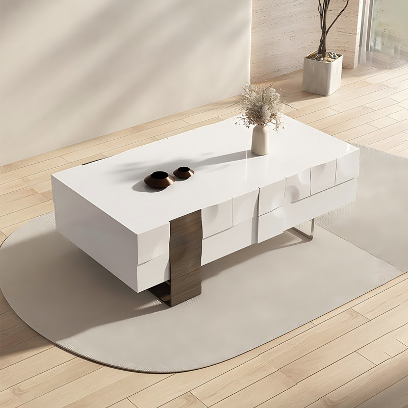 Table basse en bois de noyer massif et bois manufacturé crème,  H 17,72 po x L 47,24 po x l 23,62 po 