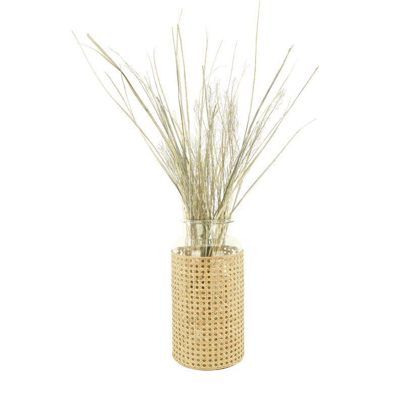 Vase de table en verre Renaldi, H 14,5 po x l 6,75 po x P 6,75 po, Beige