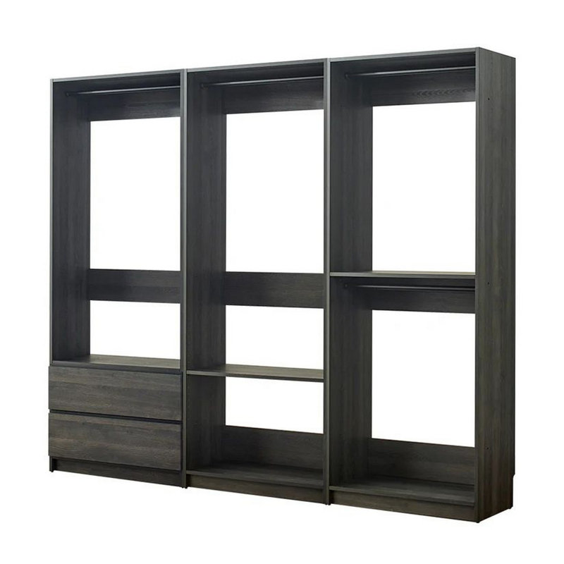 Dee Modular Closet System, 4 Clothing Racks, 2 Drawers, Wood, Dark Gray