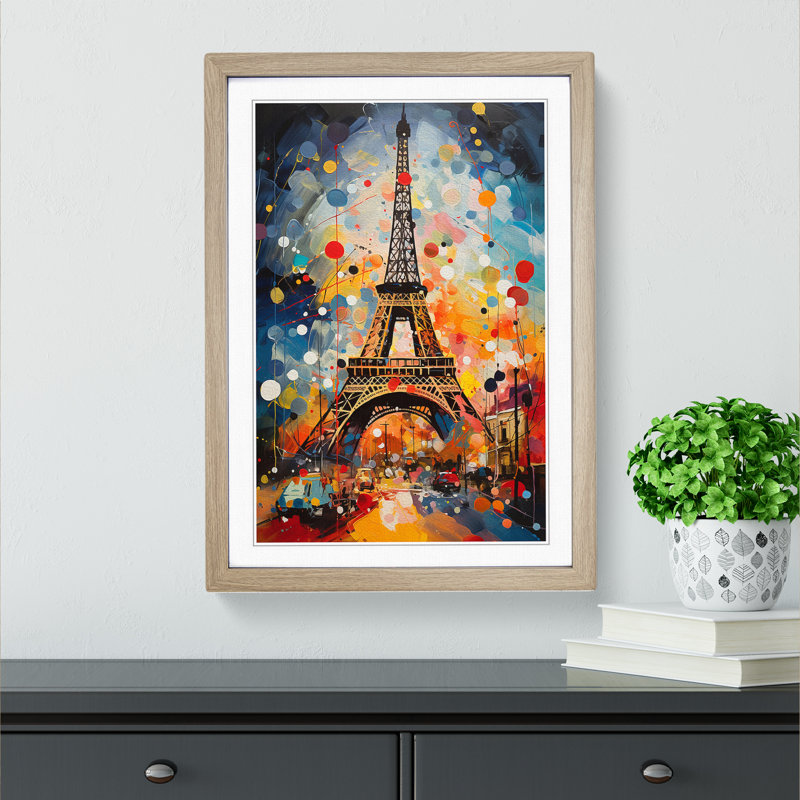 Eiffel Tower Dadaism - Single Picture Frame Print on Wood, Oak, 46" H x 34" W x 2" D