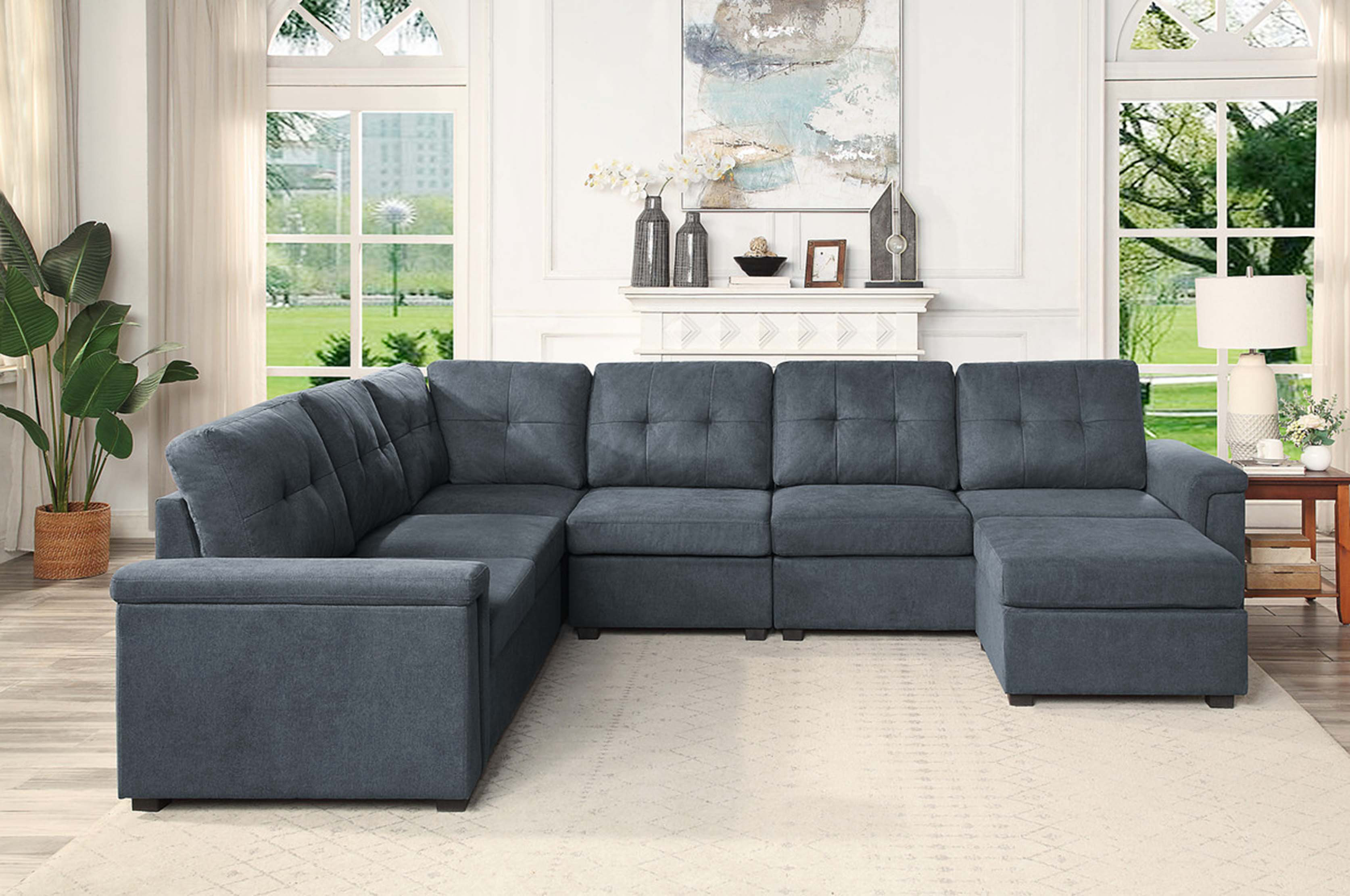 Red Barrel Studio Isla 119" Woven Fabric 7-Seater Sectionals Sofa With ...