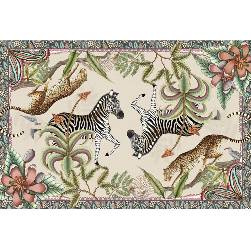 Ardmore Cotton Tablecloth, 94" Rectangle, Beige/Green