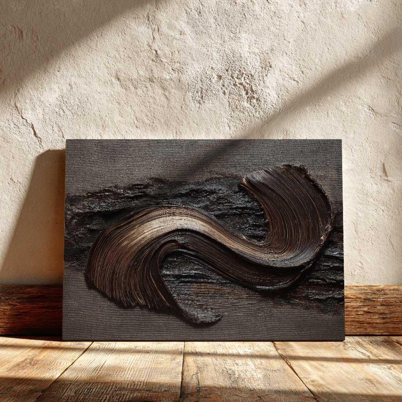 Art texturé en bronze, impression abstraite coup de pinceau - décor industriel foncé, toile de cuivre métallique pour maison moderne Wabi Sabi
